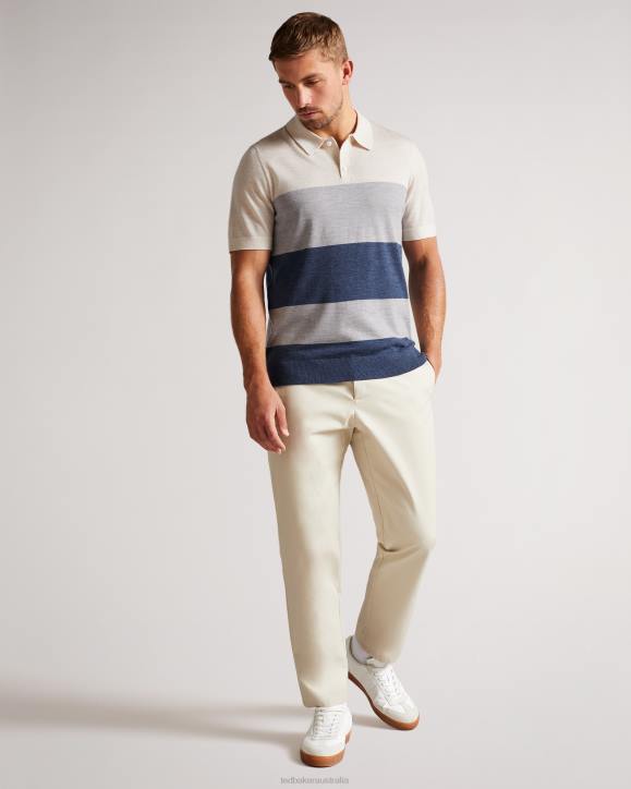 Ted Baker Cove Short Sleeve Multi Striped Merino Polo Ecru Clothing Men TLPL1651