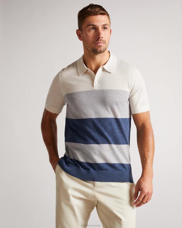 Ted Baker Cove Short Sleeve Multi Striped Merino Polo Ecru Clothing Men TLPL1651