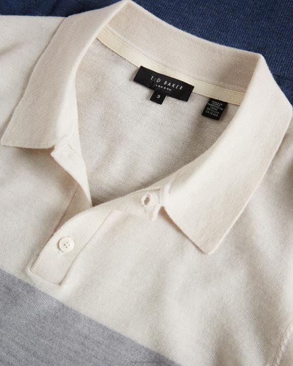 Ted Baker Cove Short Sleeve Multi Striped Merino Polo Ecru Clothing Men TLPL1651