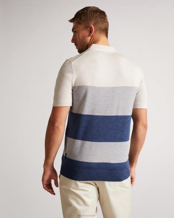 Ted Baker Cove Short Sleeve Multi Striped Merino Polo Ecru Clothing Men TLPL1651
