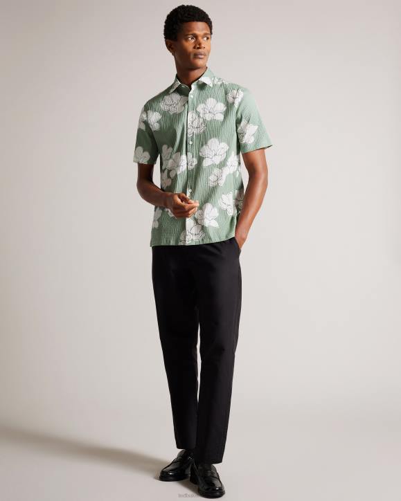 Ted Baker Coving Short Sleeve Large Floral Print Shirt Light Green Clothing Men TLPL1375