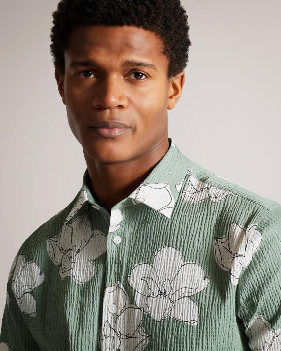 Ted Baker Coving Short Sleeve Large Floral Print Shirt Light Green Clothing Men TLPL1375