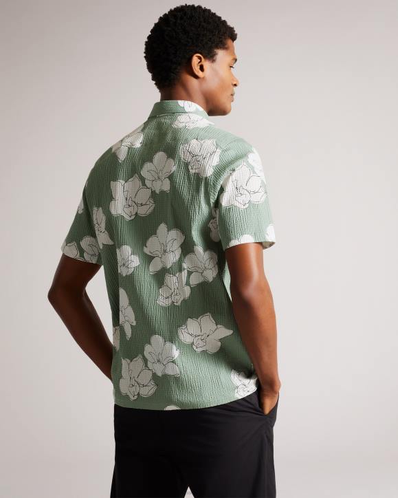 Ted Baker Coving Short Sleeve Large Floral Print Shirt Light Green Clothing Men TLPL1375