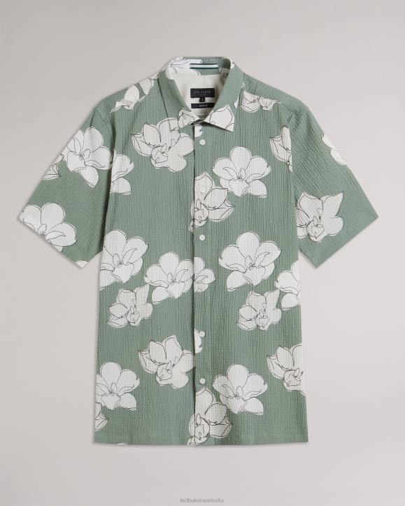 Ted Baker Coving Short Sleeve Large Floral Print Shirt Light Green Clothing Men TLPL1375