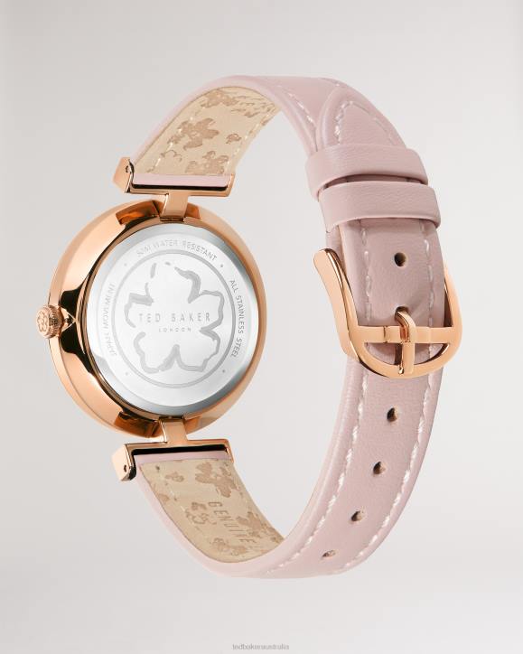 Ted Baker Darbyy T Frame Leather Strap Watch Pink Accessories Women TLPL1092