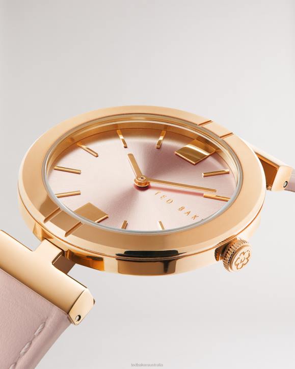 Ted Baker Darbyy T Frame Leather Strap Watch Pink Accessories Women TLPL1092