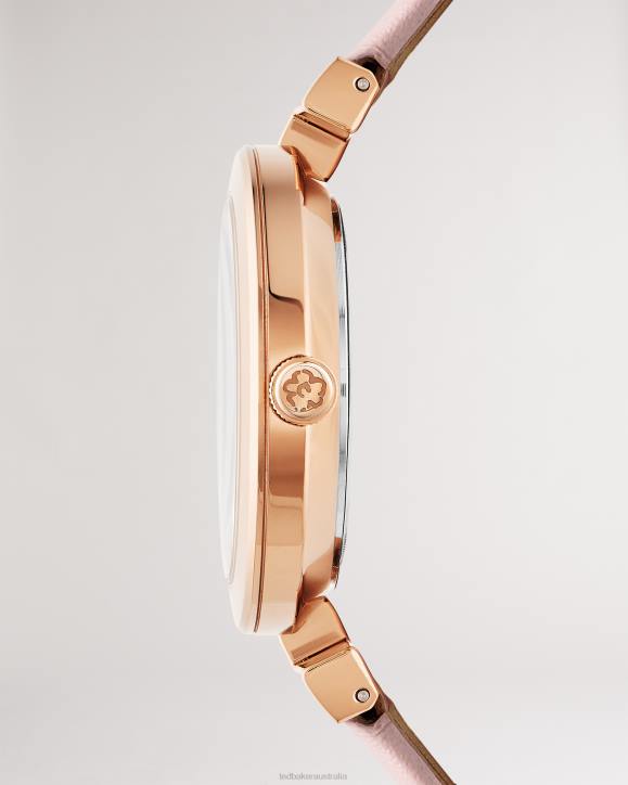 Ted Baker Darbyy T Frame Leather Strap Watch Pink Accessories Women TLPL1092