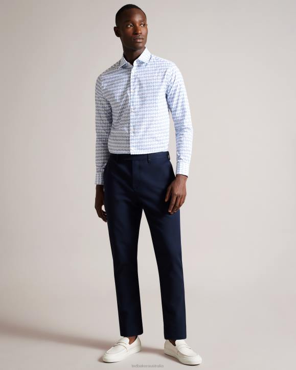 Ted Baker Dibbin Long Sleeve Geometric Leaf Print Shirt Pale Blue Clothing Men TLPL1600