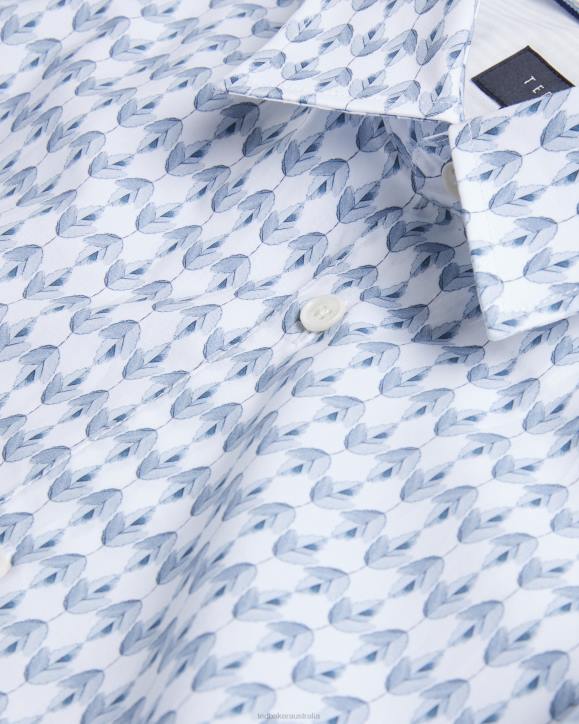 Ted Baker Dibbin Long Sleeve Geometric Leaf Print Shirt Pale Blue Clothing Men TLPL1600