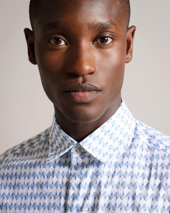 Ted Baker Dibbin Long Sleeve Geometric Leaf Print Shirt Pale Blue Clothing Men TLPL1600