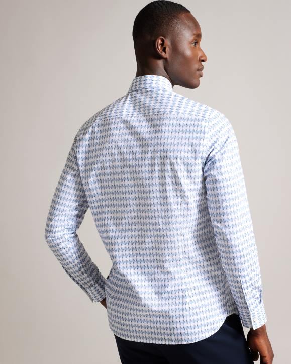 Ted Baker Dibbin Long Sleeve Geometric Leaf Print Shirt Pale Blue Clothing Men TLPL1600