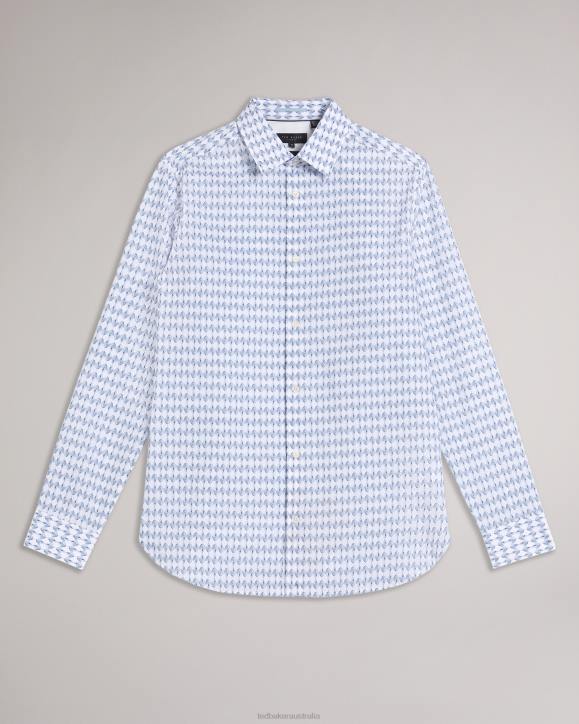 Ted Baker Dibbin Long Sleeve Geometric Leaf Print Shirt Pale Blue Clothing Men TLPL1600