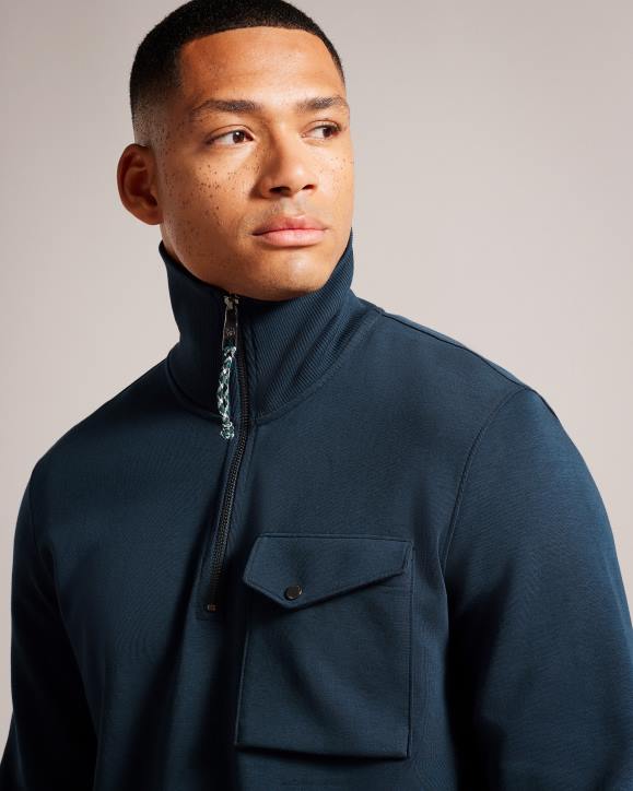 Ted Baker Ecos Half Zip Funnel Neck Jumper NAVY Clothing Men TLPL1289
