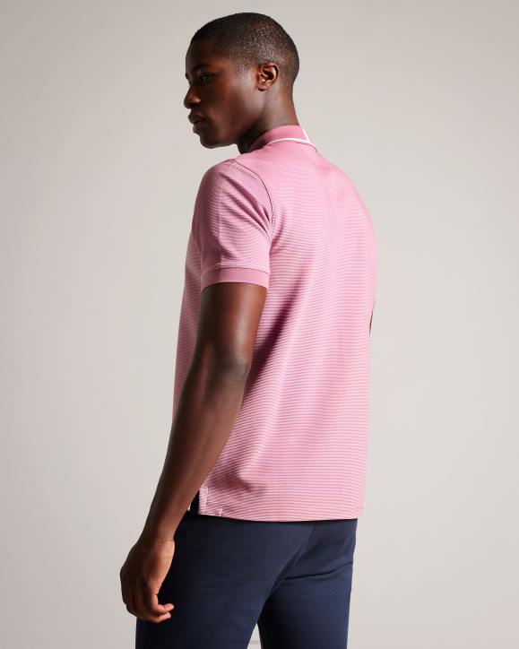 Ted Baker Ellerby Short Sleeve Striped Polo Shirt MID-PINK Clothing Men TLPL1413
