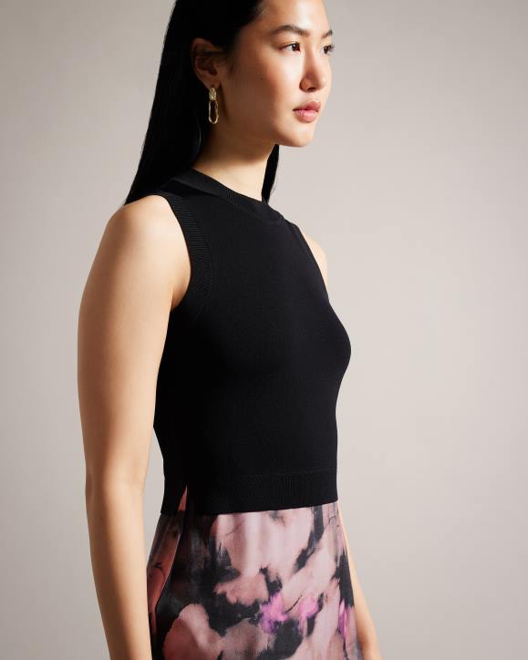 Ted Baker Elliha Sleeveless Mockable Dress With Floral Slip Skirt Black Clothing Women TLPL328