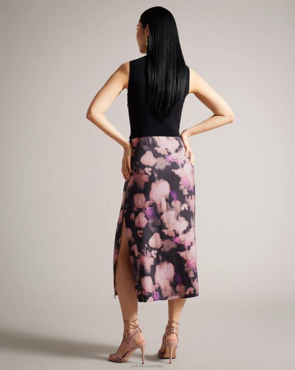 Ted Baker Elliha Sleeveless Mockable Dress With Floral Slip Skirt Black Clothing Women TLPL328