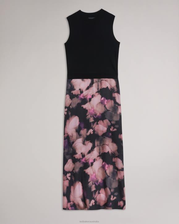 Ted Baker Elliha Sleeveless Mockable Dress With Floral Slip Skirt Black Clothing Women TLPL328