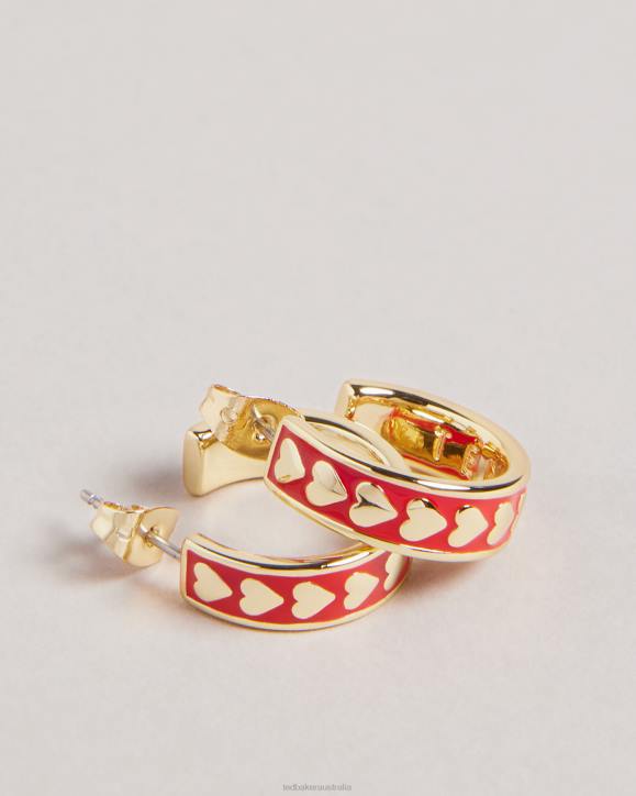Ted Baker Emrie Enamel Heart Hoop Earrings Red Jewelry Women TLPL1067