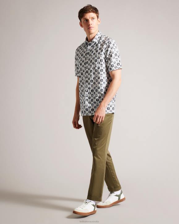 Ted Baker Erice Painted Geometric Short Sleeve Shirt Ecru Clothing Men TLPL1605