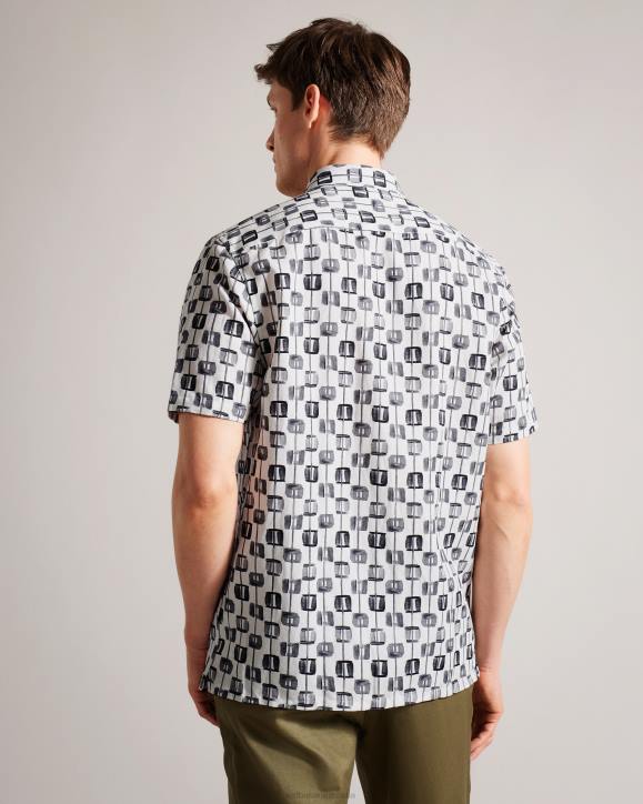 Ted Baker Erice Painted Geometric Short Sleeve Shirt Ecru Clothing Men TLPL1605