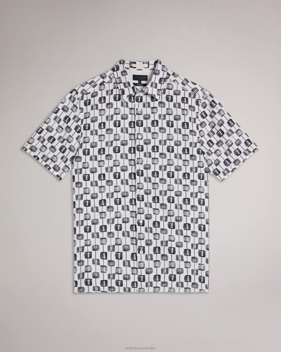 Ted Baker Erice Painted Geometric Short Sleeve Shirt Ecru Clothing Men TLPL1605