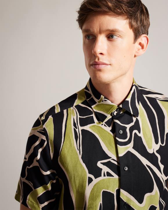Ted Baker Errew Short Sleeve Abstract Print Shirt Black Clothing Men TLPL1587
