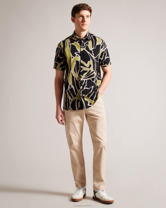 Ted Baker Errew Short Sleeve Abstract Print Shirt Black Clothing Men TLPL1587
