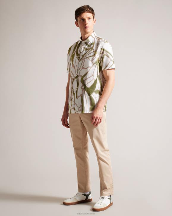 Ted Baker Errew Short Sleeve Abstract Print Shirt Ecru Clothing Men TLPL1549