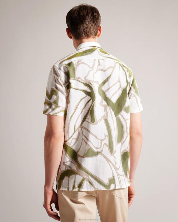 Ted Baker Errew Short Sleeve Abstract Print Shirt Ecru Clothing Men TLPL1549