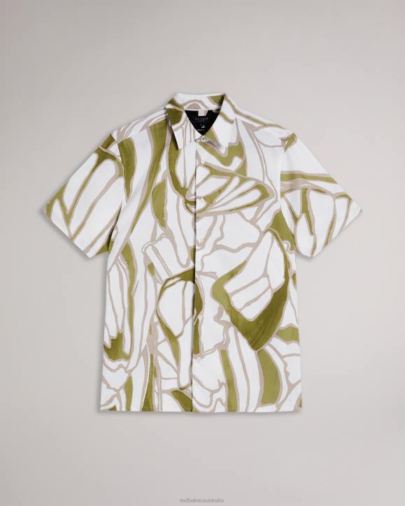 Ted Baker Errew Short Sleeve Abstract Print Shirt Ecru Clothing Men TLPL1549