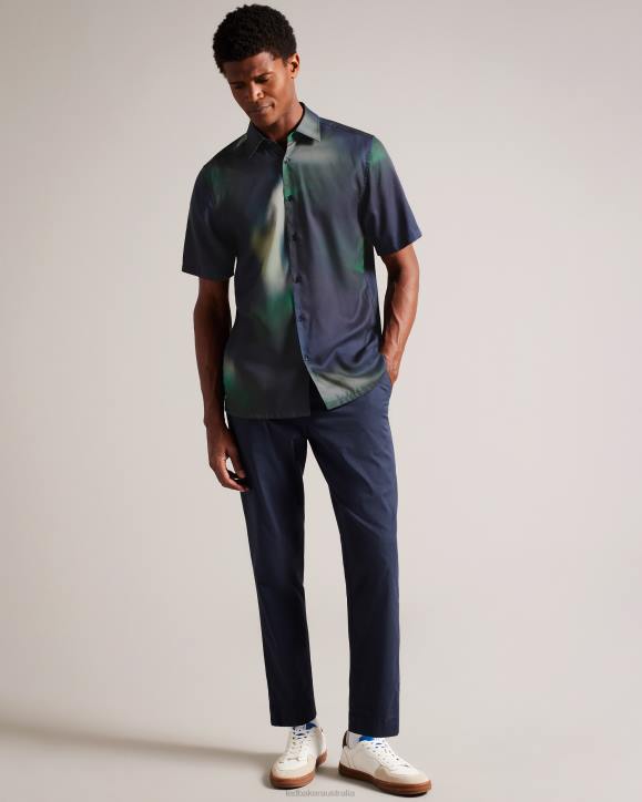Ted Baker Evesho Short Sleeve Abstract Print Lyocell Shirt Navy Clothing Men TLPL1621