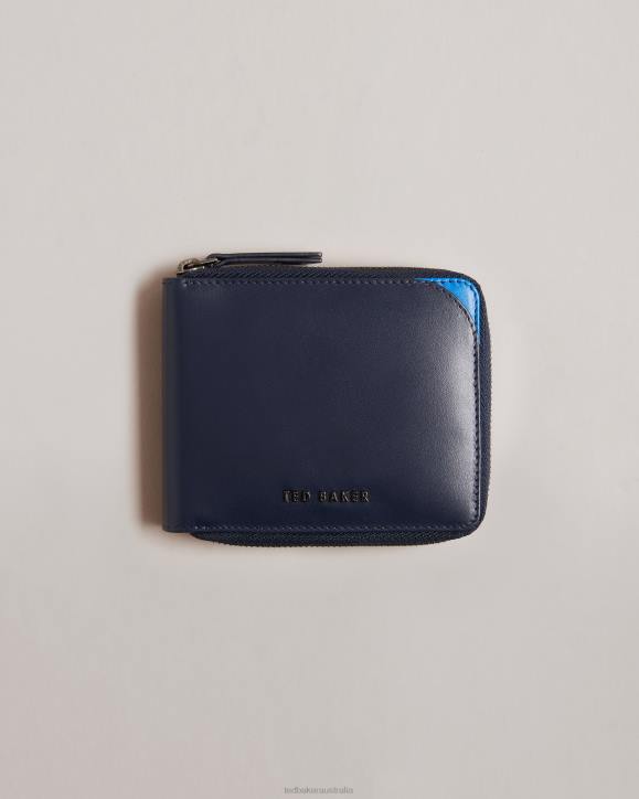 Ted Baker Finnie Corner Detail Zip Around Wallet Navy Accessories Men TLPL1924