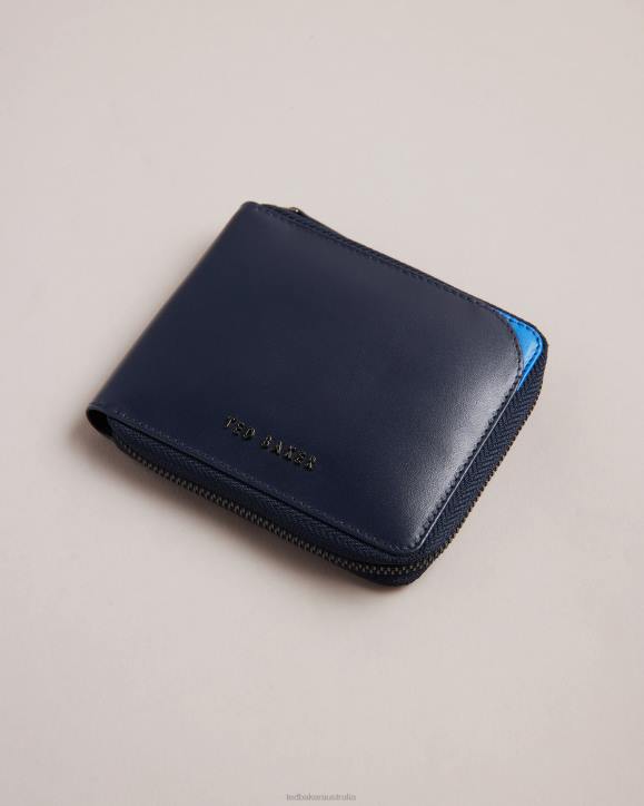 Ted Baker Finnie Corner Detail Zip Around Wallet Navy Accessories Men TLPL1924