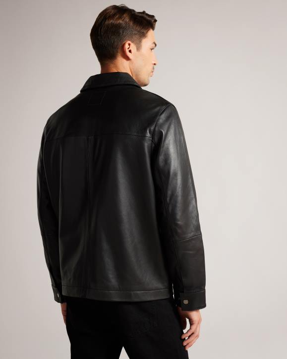 Ted Baker Garry Leather Shacket Black Clothing Men TLPL1516