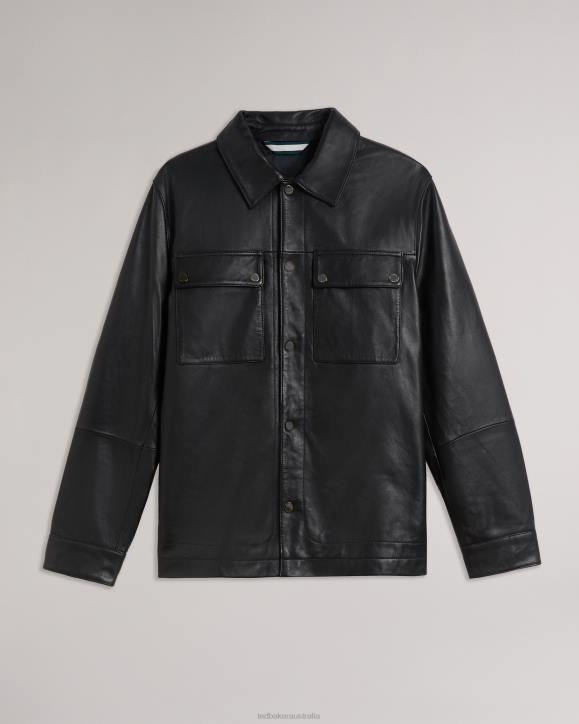 Ted Baker Garry Leather Shacket Black Clothing Men TLPL1516