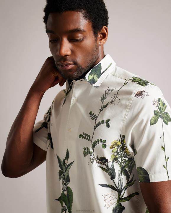 Ted Baker Gort Short Sleeve Botanical Print Shirt Ecru Clothing Men TLPL1614