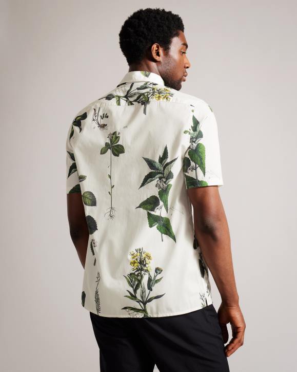 Ted Baker Gort Short Sleeve Botanical Print Shirt Ecru Clothing Men TLPL1614