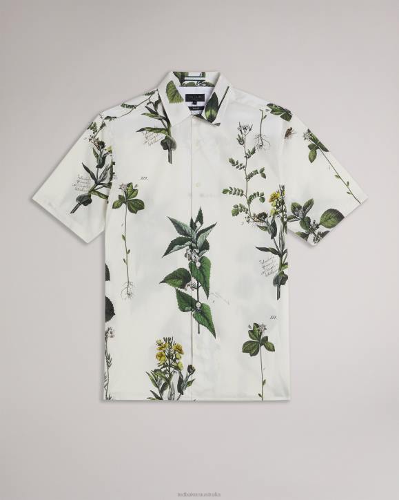 Ted Baker Gort Short Sleeve Botanical Print Shirt Ecru Clothing Men TLPL1614