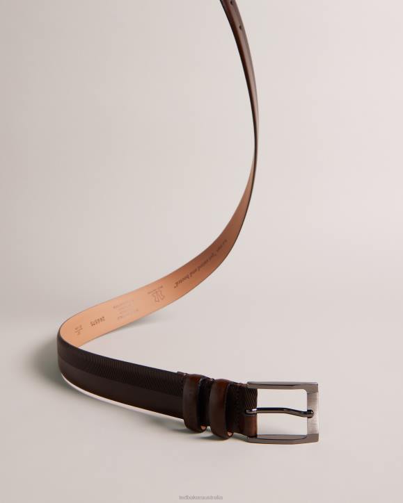 Ted Baker Harvii Etched Leather Belt Brown-Chocolate Accessories Men TLPL1940