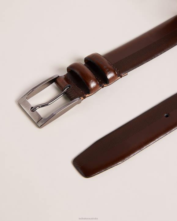 Ted Baker Harvii Etched Leather Belt Brown-Chocolate Accessories Men TLPL1940