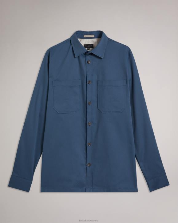 Ted Baker Hasting Long Sleeve Twill Overshirt Medium Blue Clothing Men TLPL1248
