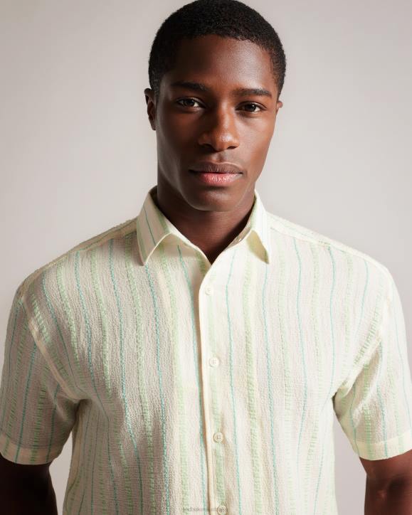Ted Baker Hillma SS Seersucker Stripe Shirt Light Green Clothing Men TLPL1325