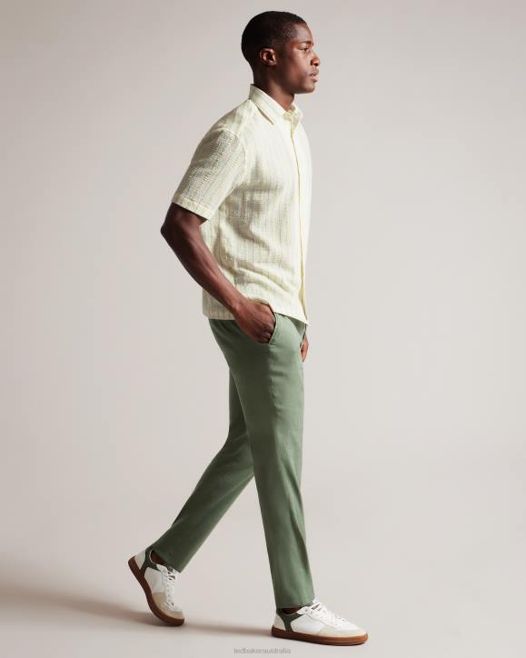 Ted Baker Hillma SS Seersucker Stripe Shirt Light Green Clothing Men TLPL1325