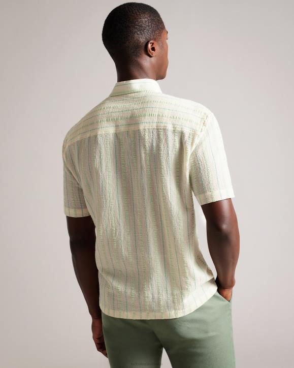 Ted Baker Hillma SS Seersucker Stripe Shirt Light Green Clothing Men TLPL1325