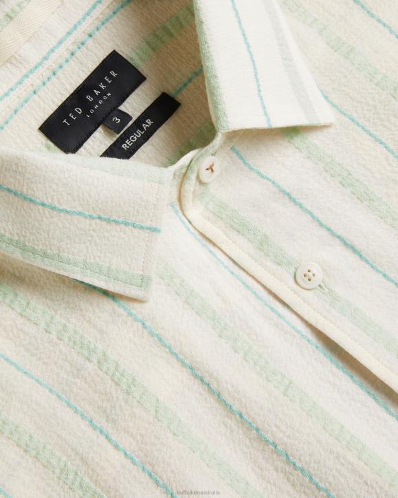 Ted Baker Hillma SS Seersucker Stripe Shirt Light Green Clothing Men TLPL1325