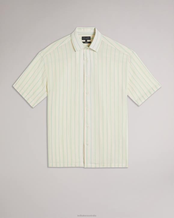 Ted Baker Hillma SS Seersucker Stripe Shirt Light Green Clothing Men TLPL1325