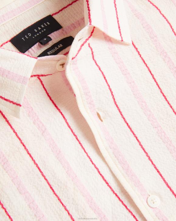 Ted Baker Hillma SS Seersucker Stripe Shirt Pink Clothing Men TLPL1616