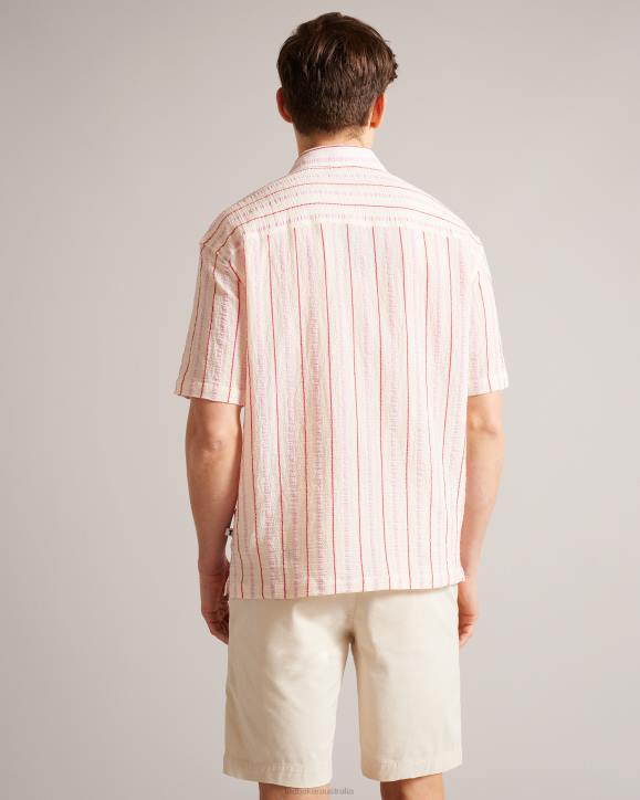 Ted Baker Hillma SS Seersucker Stripe Shirt Pink Clothing Men TLPL1616