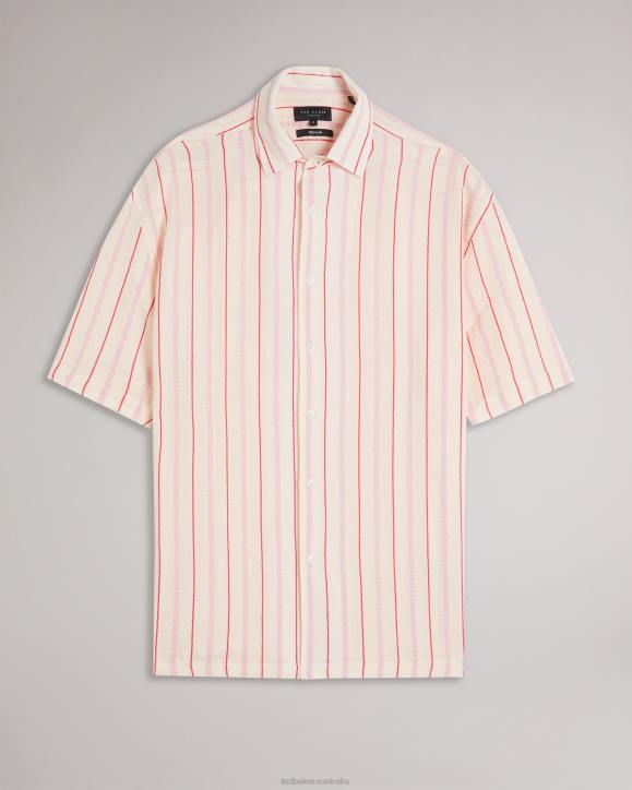 Ted Baker Hillma SS Seersucker Stripe Shirt Pink Clothing Men TLPL1616