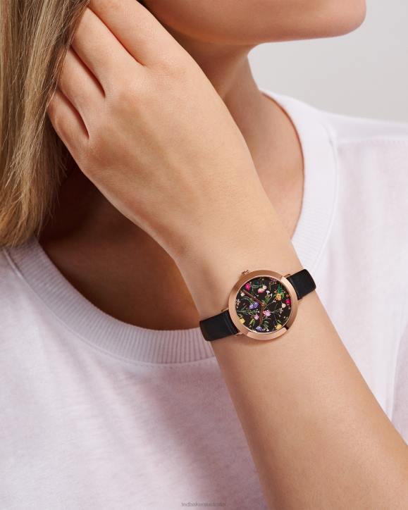 Ted Baker Isidoro Floral Print Watch With Leather Strap Black Accessories Women TLPL1060